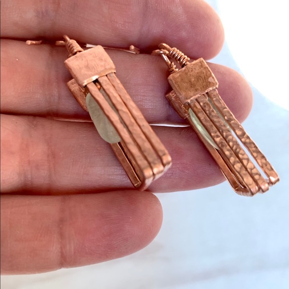 Aquamarine Nuggets Copper 3D Earrings - Picture 4 of 8